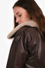 Brunello Cucinelli Brown Leather Shearling Cropped Jacket Size 2