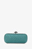 Bottega Veneta Turquoise Silk Python Trimmed Knot Clutch