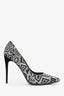 Salvatore Ferragamo Black/White Beaded Pumps Size 8.5