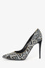 Salvatore Ferragamo Black/White Beaded Pumps Size 8.5