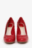 Christian Dior Red Patent Leather Stitching Detail Pumps Size 38.5