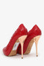 Christian Dior Red Patent Leather Stitching Detail Pumps Size 38.5