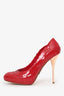 Christian Dior Red Patent Leather Stitching Detail Pumps Size 38.5