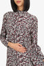 Ganni Black/White/Red Floral Print Long Sleeve Mini Dress Size 36