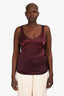 Brunello Cucinelli Burgundy Silk Sleeveless V-Neck Top Size M