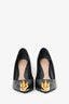 Alexander McQueen Black Leather Spiked Toe Pointed Heels Size 37