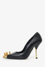 Alexander McQueen Black Leather Spiked Toe Pointed Heels Size 37