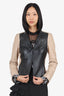 Akris Black/Beige Leather Single Breasted Jacket Size 4