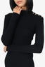 Balmain Black Wool Ribbed Mock Neck Dress Size 44