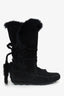 Yves Saint Laurent Black Suede Rabbit Fur Moccasin Boots Size 37