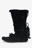 Yves Saint Laurent Black Suede Rabbit Fur Moccasin Boots Size 37
