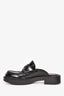 Prada Black Brushed Leather Plaque Mule Loafers Size 6 Mens