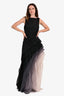 Halston Heritage Black/Grey Ombre Pleated Gown Size 4