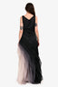 Halston Heritage Black/Grey Ombre Pleated Gown Size 4