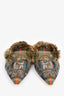 Alberta Ferretti Green/Multi Check Embroidered Fur Pointed Mules Size 39.5