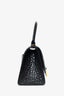 Balenciaga Black Leather Croc Embossed Small Hourglass Crossbody