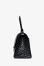 Balenciaga Black Leather Croc Embossed Small Hourglass Crossbody