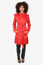 Burberry Red Removable Hood Trench Coat Size 6