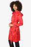 Burberry Red Removable Hood Trench Coat Size 6
