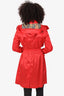 Burberry Red Removable Hood Trench Coat Size 6