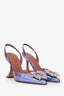 Amina Muaddi Purple Crystal Begum Slingback Heels Size 37.5
