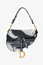 Christian Dior 2020 Navy Blue/White Embroidered Jacquard Saddle Bag