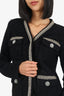 Self-Portrait Black Tape Knit Crystal-Embellished Jacket Size S