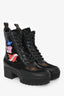 Louis Vuitton Black Suede Monogram Heart Patchwork Combat Boots Size 36.5