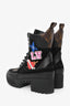 Louis Vuitton Black Suede Monogram Heart Patchwork Combat Boots Size 36.5