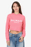Balmain Pink Logo Cropped Sweatshirt Size S