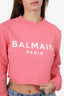 Balmain Pink Logo Cropped Sweatshirt Size S