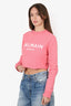 Balmain Pink Logo Cropped Sweatshirt Size S