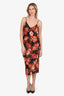 L'Agence Black Rose Print V-Neck Slip Dress Size 6