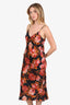 L'Agence Black Rose Print V-Neck Slip Dress Size 6