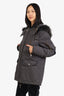The Kooples Grey Fur Hood Leather Elbow Parka Size M