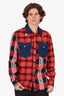 Versace Red Check Denim Studded Shirt Size S
