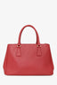 Prada Red Saffiano Small Double Zip Galleria Tote with Strap