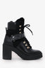 Valentino Black Leather Shearling Lined Plexi Logo Combat Heeled Boots Size 37