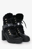 Valentino Black Leather Shearling Lined Plexi Logo Combat Heeled Boots Size 37