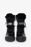 Valentino Black Leather Shearling Lined Plexi Logo Combat Heeled Boots Size 37