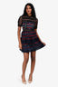 Self-Portrait Navy/Burgundy Embroidered Tiered Mini Dress Size 0