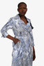 Max Mara Blue/White Zebra Printed Long Sleeve Trench Style Wrap Dress Size 12