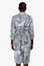 Max Mara Blue/White Zebra Printed Long Sleeve Trench Style Wrap Dress Size 12
