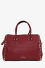 Valentino Red Leather Rockstud Boston Bag