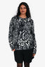 Saint Laurent Black/Grey Wool Blend Animal Print Crew Neck Sweater Size M