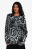 Saint Laurent Black/Grey Wool Blend Animal Print Crew Neck Sweater Size M
