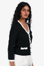 Maje Black/White Knit Scalloped Edge Hem Cardigan Size 1