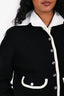 Maje Black/White Knit High-Neck Silver Buttoned Cardigan Size 1