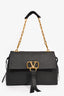 Valentino Black Grained Leather Clutch with Chain Shoulder Strap
