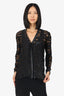Helmut Lang Black Sheer Leather Trim V-Neck Button Up Blouse Size S